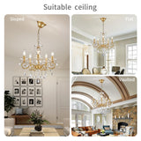 WUZUPS Chandelier Cristal Plafonnier Pendentif Flushmount Luminaire Moderne pour Chambre à Couloir Bar Cuisine Salle de Bain, H42 W43, Gold, Base E14