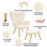 Yaheetech Fauteuil Scandinave à Oreilles avec Repose Pieds Fauteuil de Salon en Tissu Bouclette Dossier Ergonomique Chaise de Salon Design Elégant 67,5 cm × 70 cm × 97,5 cm Ivoire/1