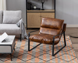 Wahson Fauteuil de Salon Confortable en Similicuir, Chaise Relaxant avec Siège Épais, Fauteuil Lounge de Structure Métal, Chaise Loisirs pour Salon et Chambre, Marron