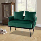 COSTWAY Canapé 2 Places en Velours Hollandais, Fauteuil de Salon pour 2 Personnes avec 2 Oreillers, Design Scandinave avec 5 Pieds Métalliques, Dossier et Accoudoirs Tissés, Charge 160KG (Vert)