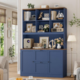 FirFurd Bibliotheque Meuble de Rangement avec Prise/USB, 2 Portes 2 Tiroirs pour Dossiers Suspendus, Armoire Bureau Bibliothèque Livre pour Salon Cuisine 116x40x182cm Bleu