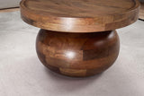 FineBuy Table basse, 50 x 50 x 30,5 cm, en bois massif de mangue, couleur noyer, ronde, design bas, moderne, avec grain de bois naturel