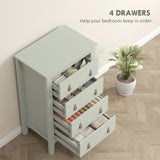 HOMCOM Bedroom Chest of Drawers, Modern 4 Drawer Dresser Cabinet with PU Leather Handles and Metal Runners for Living Room, Hallway, Entryway, Green (Commode Moderne à 4 tiroirs avec poignées en Cuir