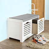 SoBuy Banc Chaussures Entrée Rangement - Meuble à Chaussures avec Coussin Rembourré et 2 Paniers - Banc d’Entrée en Bois pour Couloir - 71x34x43cm, Blanc, FSR23-K-W
