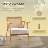 ATOMSTACK MAKER HOMELEN Fauteuil de Salon en rotin Naturel – Chaise Confortable avec Coussin épais, Dossier en cannage, Assise Profonde, Structure en Bois d’hévéa Aspect Lin Beige