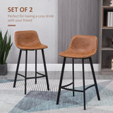 HOMCOM Bar Stools Set of 2, PU Leather Kitchen Stools, Upholstered Breakfast Bar Chairs with Backrest, Steel Legs for Home, Dining Room, Brown (tabourets de Cuisine en Cuir PU, chaises de Bar