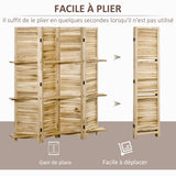 HOMCOM Paravent intérieur 4 Panneaux 162l x 170H cm 3 étagères Pliables séparateur de pièce Portes persiennes Bois de Paulownia Aspect pin Autoclave