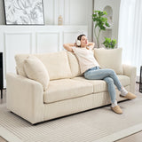HOMCOM Canapé 3 Place Velours côtelé 212 cm, canapé Moderne avec 2 oreillers Inclus, Coussins à Ressorts, accoudoirs et Dossier rembourrés, Sofa pour Salon, Chambre, Bureau, crème