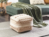 Pouf Carré en Coton Beige 50 x 50 cm Remplissage à Billes Polystyrène Karaw