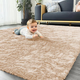 Homaxy Tapis Moelleux à Poils Longs - Dessous antidérapant - Lavable - pour Le Salon, la Chambre d'enfant, la Chambre à Coucher - 160 x 220 cm, Beige