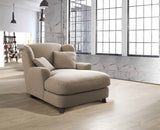 CAVADORE Assado Fauteuil rembourré avec Pieds en Bois, Grande Assise, Rembourrage et 2 Coussins Moelleux, Tissu structuré, Beige foncé, 109 x 104 x 145 cm (l x H x P)