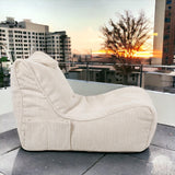 Ecopuf Flavio Chaise Longue Pouf Fauteuil Velours - Pouf Salon avec Pochette et Poignée, Rembourré - Fauteuil Relax Salon - Canapé Pouf - Pouf Chambre - Blanc crème Sz03