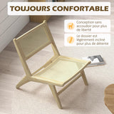 HOMCOM Fauteuil de Salon Relax, Fauteuil Lounge, Design bohème, Structure Bois d'hévéa, Dossier Assise cannage, Assise Profonde, pour Salon/Chambre, Naturel