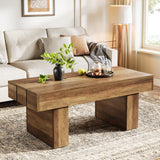 Tribesigns Table basse rectangulaire de 120 cm avec plateau à lattes et base épaisse, table à thé rustique en bois pour salon, appartement, marron