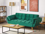 Canapé Lit Clic Clac Convertible 3 Places en Velours Vert avec Pieds en Bois Idéal pour Salon ou Chambre d'Amis au Style Rétro et Scandinave Beliani