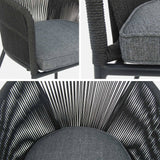 Alice's Garden - Lot de 2 fauteuils de Jardin en Corde Noire et Acier galvanisé. Coussin Gris