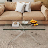COSTWAY Table Basse Verre Axis, Table Basse Salon Transparente, Plateau Rectangulaire, Pieds Tubulaires en Métal Chromé, Design Argent Moderne, pour Appartement, Maison
