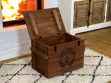 Uncle Joe's Caisse en Bois Coffre Table Basse Table d'appoint Vintage Style Shabby Chic Bois Massif Noyer