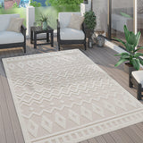 Paco Home Tapis Exterieur Terrasse Salon Cuisine Motif Scandinave Motif Ethnique Uni, Dimension:160x220 cm, Couleur:Crème 3
