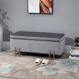 HOMCOM Banc de Rangement Coffre de Rangement Design Contemporain- Banc avec Espace de Rangement - dim. 100L x 40l x 42H cm - Velours Gris Clair piètement métal doré