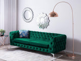 Canapé Fixe 3 Places Capitonné en Velours Vert de Qualité Idéal pour Salon au Design Glamour et Traditionnel Beliani