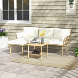 Outsunny Salon de Jardin d'angle 4 pers. 3 pièces avec 1 Table Basse Coussins Grand Confort Inclus résine tressée crème