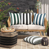Ohok Lot de 2 housses de coussin décoratives imperméables à rayures pour canapé, salon, balcon, jardin, voiture - Vert - 45 x 45 cm