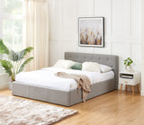 BAÏTA - Lit Coffre Tissu Bahia Gris 140x190 sommier Inclus
