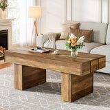 Tribesigns Table basse rectangulaire de 120 cm avec plateau à lattes et base épaisse, table à thé rustique en bois pour salon, appartement, marron
