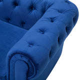 Canapé 3 Places en Tissu Bleu Assise Rembourrée Large Dossier Points Chesterfield