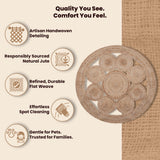 Craft Trade Naturel Bohème Rond Fleur Tapis en Jute Réversible Tressé Tapis de Jute Lavable Tissé à la Main Décor pour Cuisine Salon et Chambre - 150 cm