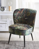 Beliani Fauteuil Bas sans Accoudoirs en Tissu Vert avec Imprimé Jungle Multicolore Rembourrage Épais et Confort Optimal pour Salon Rétro et Moderne