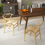 COSTWAY Chaise Wishbone Style Scandinave, Chaises avec Cadre en Métal, Dossier en Y, Assise Tressée, Chaise Design pour Salle à Manger, Salon, Bureau (Naturel,4)