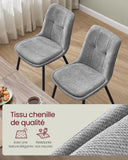 VASAGLE Lot de 2 Chaises Salle à Manger, Chaise de Cuisine Rembourrée, Chenille, Jusqu’à 120 kg, Double Coussin, Pieds en Métal, Moderne, pour Salle à Manger, Cuisine, Gris Tourterelle KDC151G01