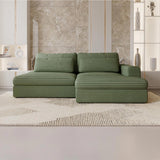 Mobilier-Deco Ayda - Canapé d'angle Convertible avec Coffre en Velours Gros côtelé Vert - Angle Droit