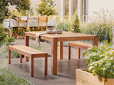 Ensemble Repas de Jardin 6 Places Table et 2 Bancs en Bois d'Eucalyptus Clair pour Jardin ou Terrasse Rustique Monsano Beliani