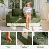 MAXYOYO Canapé-Lit Pliant, Méridienne en Velours Côtelé, Sofa Convertible avec Porte-Gobelet et Coussin, Canapé-Lit de Compression pour Salon, Chambre ou Chambre d'amis