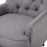 Fauteuil Chesterfield En Tissu Gris Clair Haut Dossier à Clous Pieds Courbes Viborg