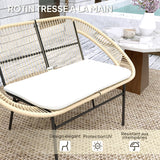 Outsunny Banc de Jardin 2 Places Style Acapulco, Banc Extérieur en Acier avec Dossier et Coussin, Banquette de Jardin pour Balcon Terrasse Patio, 126 x 72 x 83 cm, Kaki
