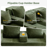 MAXYOYO Canapé-Lit Pliant, Méridienne en Velours Côtelé, Sofa Convertible avec Porte-Gobelet et Coussin, Canapé-Lit de Compression pour Salon, Chambre ou Chambre d'amis