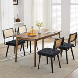 Lot de 2 Chaise Salle à Manger Art Deco,Chaise de cuisine avec velours Siège rembourrés,Pieds en bois,Dossier Rattan,Chaise à manger sans accoudoirs pour Salle à Manger,Cuisine,Salon(85x53x49cm,Noir)