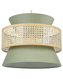Beliani Lampe à Suspension Lumière Douce Abat-Jour en Coton Rotin Naturel et Vert Luyano