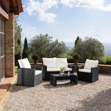 TecTake® Salon de Jardin Exterieur en Résine ressée 4 Places Table de Jardin, 1 Canapé de Jardin, 2 Fauteuil Jardin, Coussins Inclus, Mobilier de Jardin pour Amenagement Balcon - Gris Clair