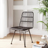 Kosmi - Lot de 2 chaises Noires Style Nature Aspect rotin en résine tressée et Pieds en métal
