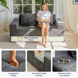 MAXYOYO Canapé-Lit Pliant, Méridienne en Velours Côtelé, Sofa Convertible avec Porte-Gobelet et Coussin, Canapé-Lit de Compression pour Salon, Chambre ou Chambre d'amis