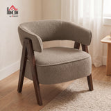 HOMCOM Fauteuil de Salon en Tissu Bouclette, Chaise rembourrée, Assise Large, Dossier Ergonomique, accoudoirs, Pieds en Bois Massif et Structure en Acier, Fauteuil de Chambre, Salon, Bureau, Marron