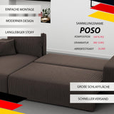 GREKPOL Canapé d'angle Convertible 145x248 à Gauche ou à Droite - Canapé 3 Places Convertible - Canapé avec Espace de Rangement - Canapé Lit - Canapé Convertible - Sofa Marron