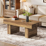 Tribesigns Table basse rectangulaire de 120 cm avec plateau à lattes et base épaisse, table à thé rustique en bois pour salon, appartement, marron