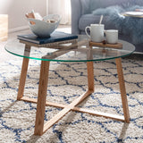 WOHNLING Table Basse 78x78x41 cm Table Basse en chêne Massif/Verre Rond | Table de Salon Design Moderne | Table en Bois, Table de Chambre, Grande | Table Basse Table Salon Bois véritable