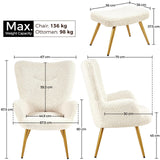 Yaheetech Fauteuil Scandinave à Oreilles avec Repose Pieds Fauteuil de Salon en Tissu Bouclette Dossier Ergonomique Chaise de Salon Design Elégant 67,5 cm × 70 cm × 97,5 cm Ivoire/1